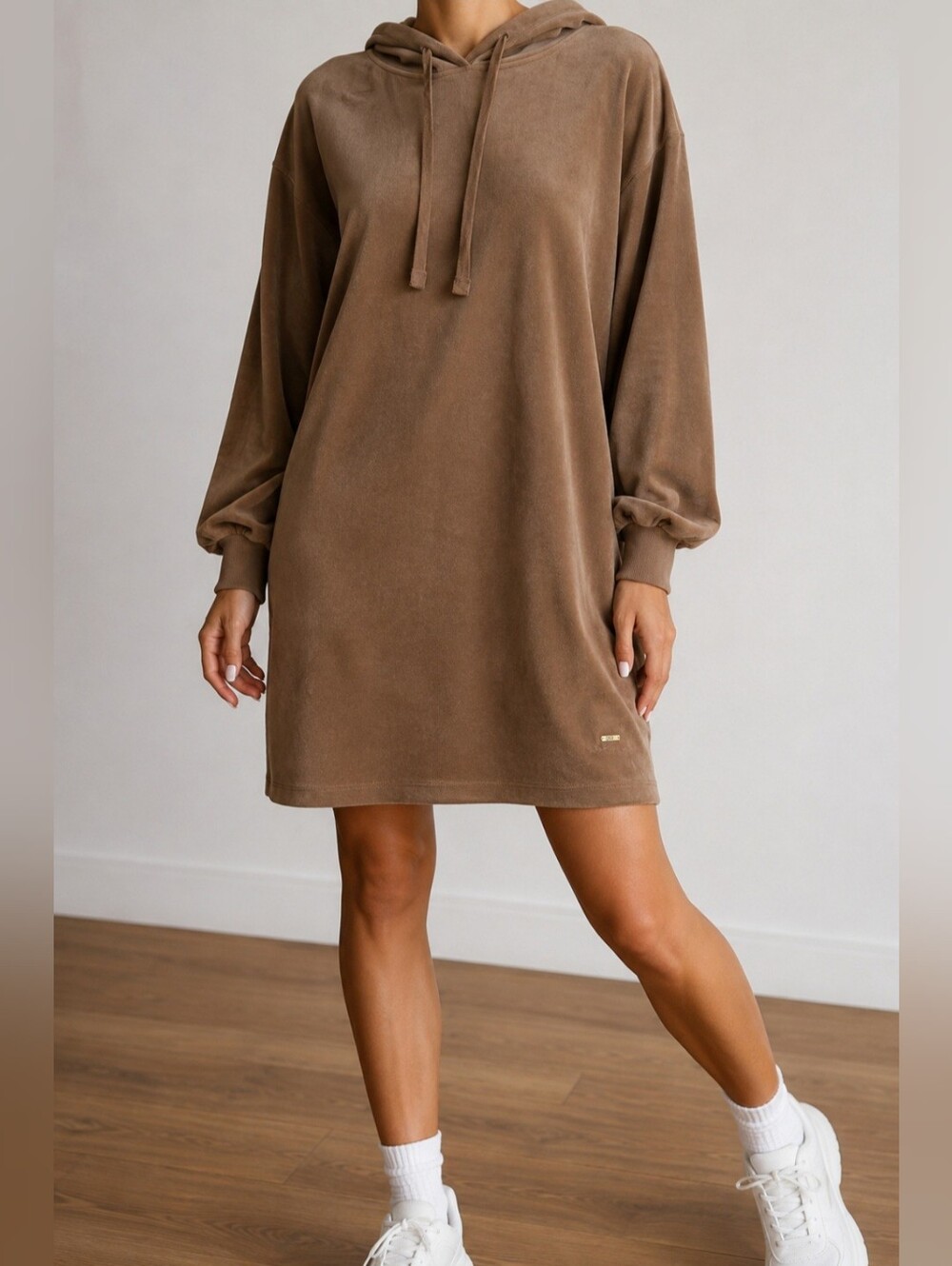 Calvin Klein Taupe/Brown Hooded Mini Dress